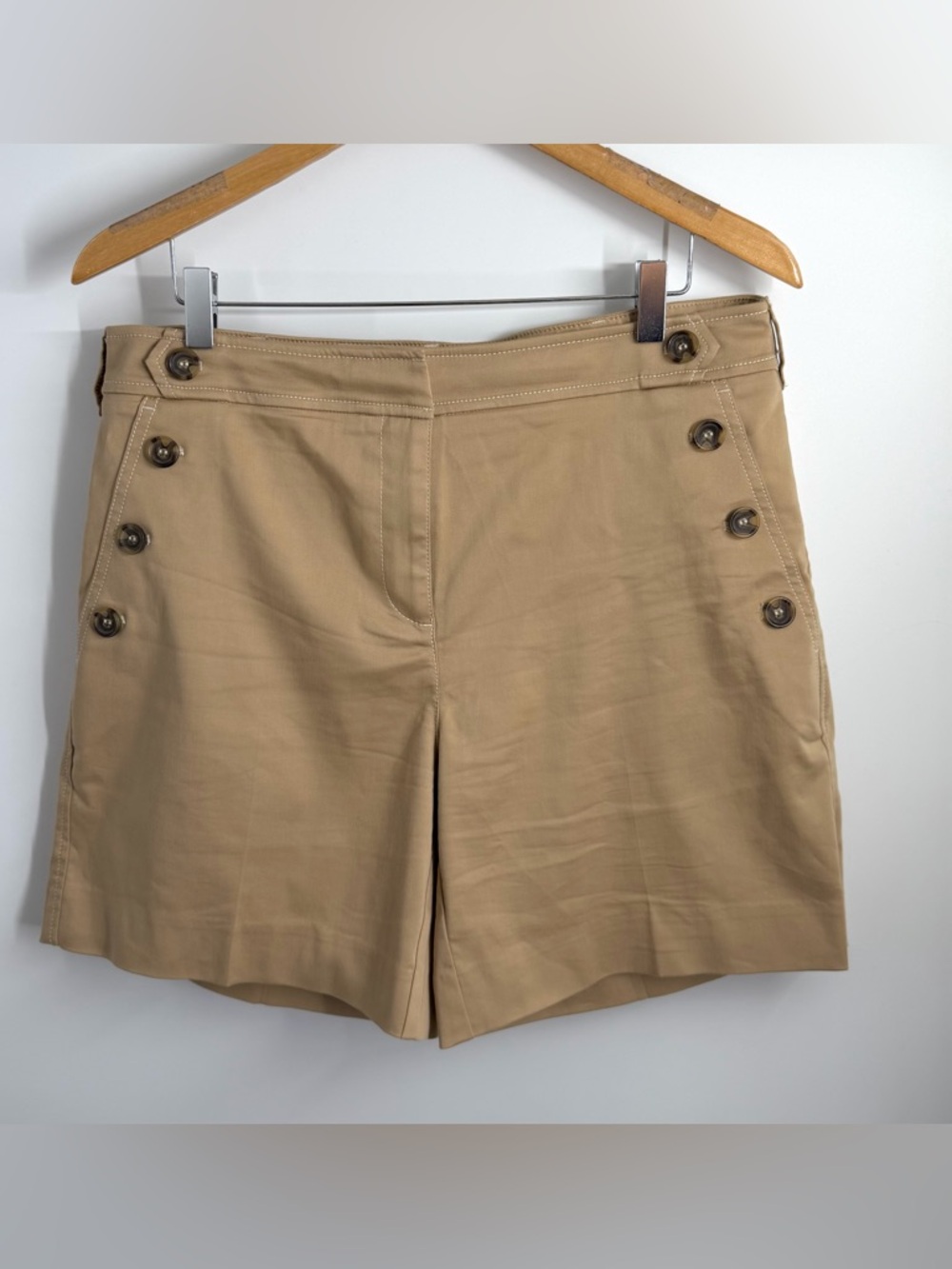 Chico's Tan Double Sude Button-Accent Bermuda Shorts Sailor